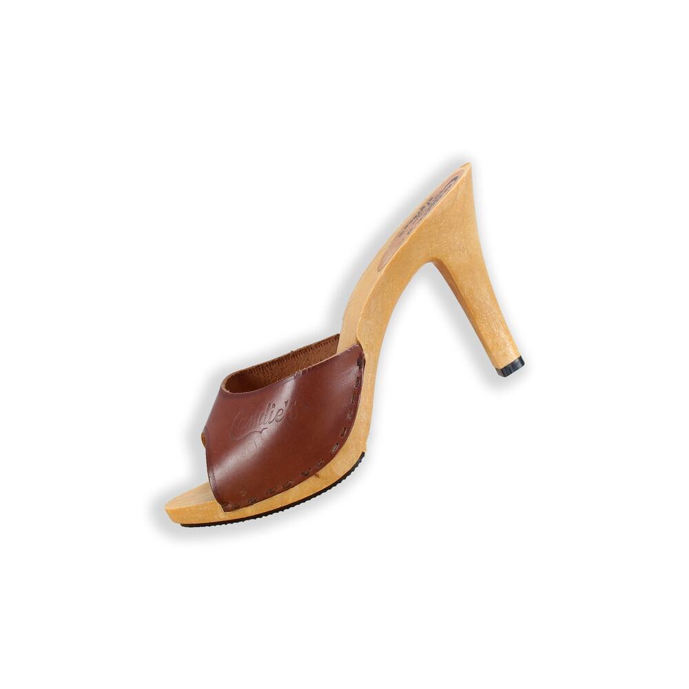 Vintage Wood Sandals- 80s Candies Heels - Boho 1980s Shoes - Size 6